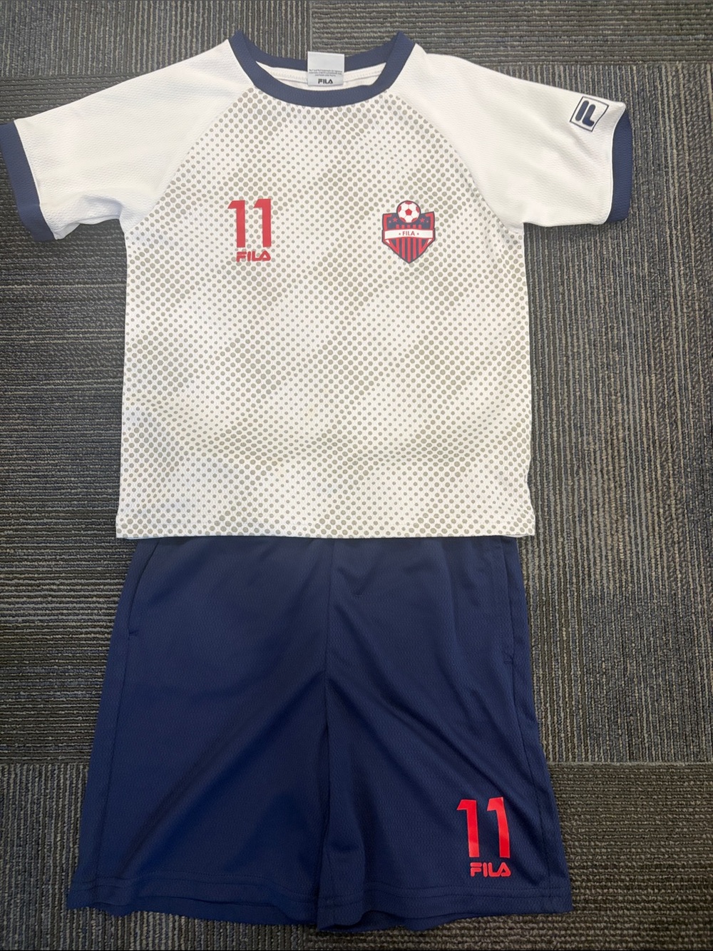 FILA Kids' White & Navy Soccer Shirt and Shorts Set size 7